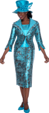 <b>Ladies Skirt Suit by Nubiano</b><br>Teal-Brown<br>Sizes 8-26W<br>Style n94083