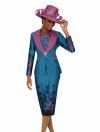 <b>Skirt Suit by Fifth Sunday</b><br>Teal-Print<br>Sizes 6-22<br>Style 52757